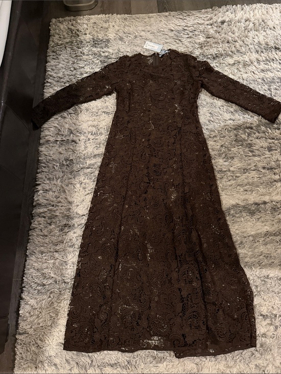 ANTONIO MELANI Dresses & Skirts - ANTONIO MELANI Brown Long-Sleeve Lace Maxi Dress